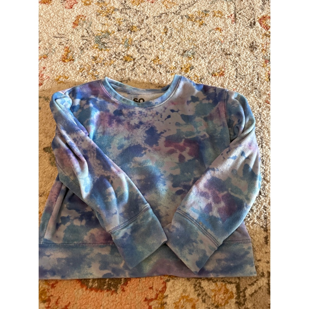 SO Girls Tie Dye Plush Fleece Sweatshirt Blue Purple Pullover Size M 8